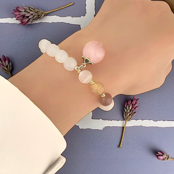 Elegant Natural Opal Beaded Dainty Stretchy Bracelet Pink Peach Charm - Picture 15 of 15